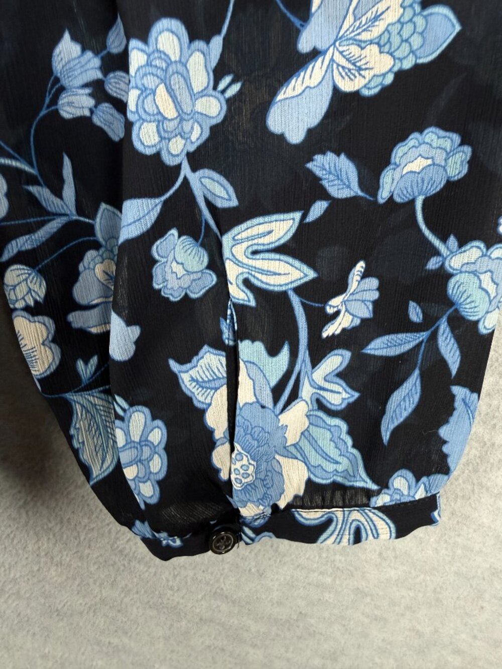 J Crew 3X Smocked Ruffle Neck Chiffon Popover Top Midnight Blue Floral Blouse - Picture 8 of 14